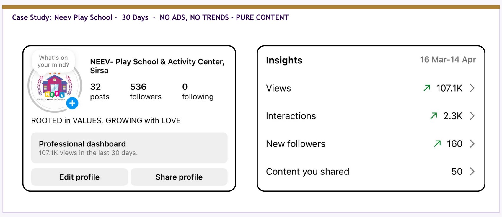 Neev Play School Instagram insights